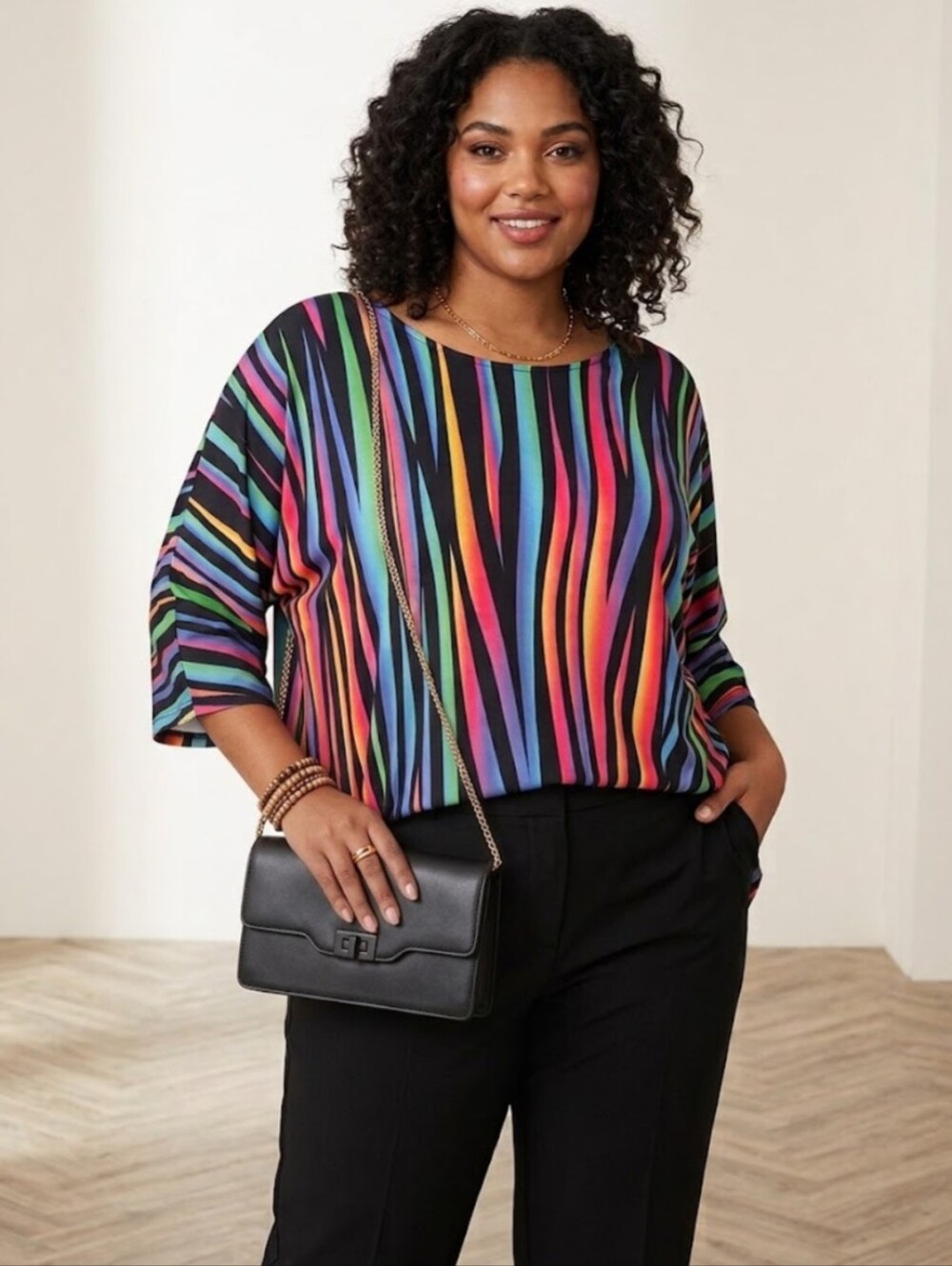 Women's Multicolor Stripe Boatneck Top - Relaxed Fit
